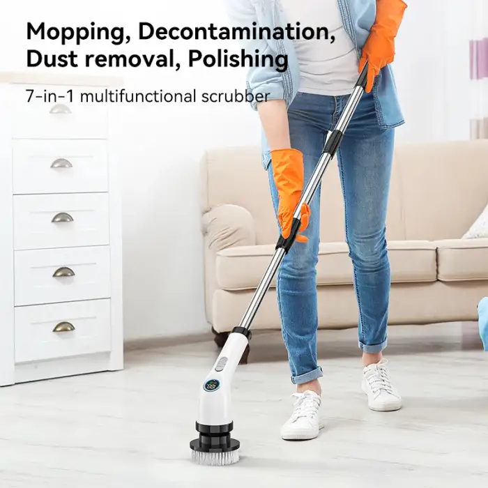 2024 A12 New Cordless Voice Prompt 2500mAh Cordless Electric Spin Scrubber Electric Brush For Cleaning