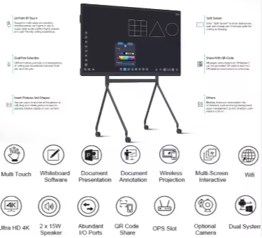 UHD 4K 75 Inch Teaching Board Interactive Whiteboard Educational Smart Interactive Board For School Education