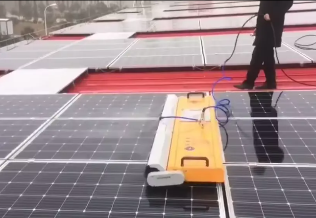 Smart Cleaning Robot for Solar Panels with Remote Control Operated Water Washable Cleaning Brush