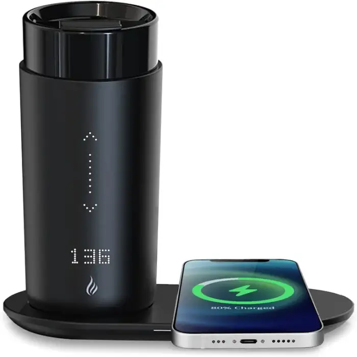 Temperature Control Travel Mug Self Heating 12 Oz Black 5-hr Battery Life Heated Coffee Smart Mug With Wireless Charger