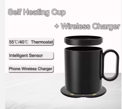 Multifunctional Wireless Charging Heating Cup 55 Degree Temperature Control Coffee Mug Warmer