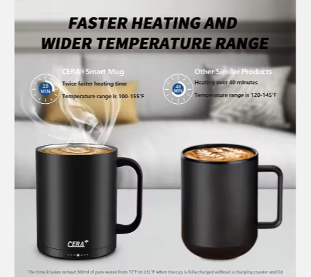 CERA+ Intelligent Automatic Heating Cup SS304 14Oz Temperature Control Smart Mug