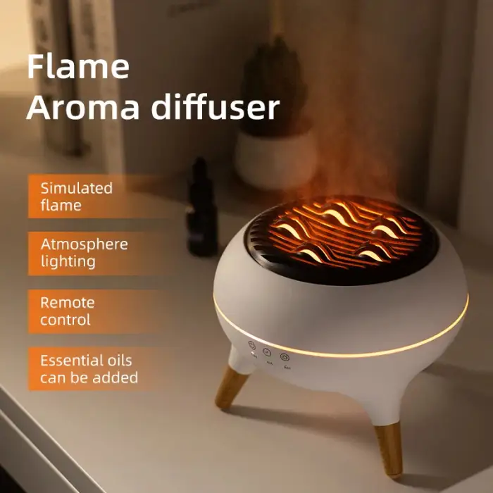 Time Remote Control Humidifier Household Ultrasonic Porous Atomization Fog Quantity Colorful Flame Aromatherapy Machine