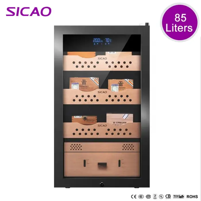 Mini Intelligent Digital Display Holds 500 Cigar Cabinet Cooler  Natural Wood Cigar Cooler Humidor