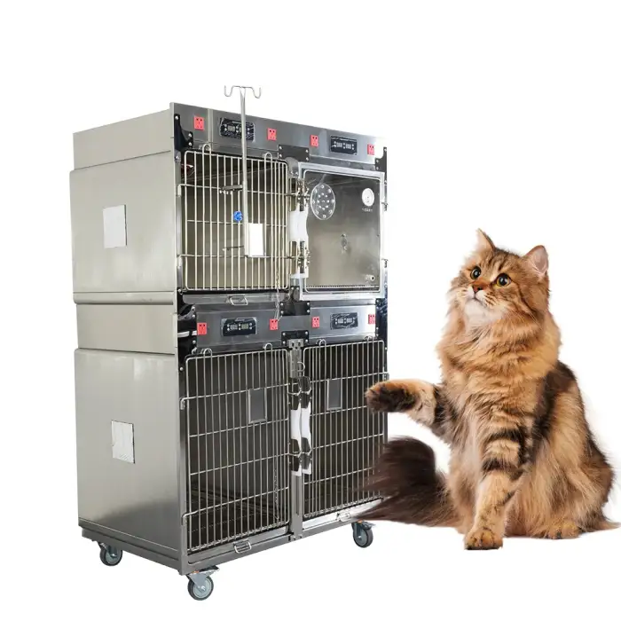 Stainless Steel Animal Clinic Veterinary Pet Cage ICU Heating Lamp Warm Lamp Oxygen Chamber Cage