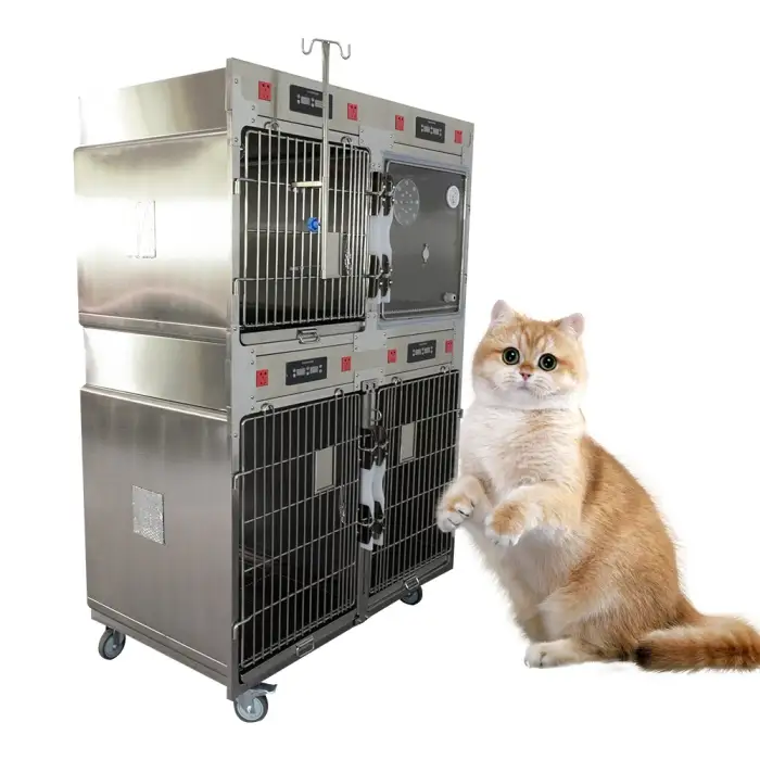 Stainless Steel Animal Clinic Veterinary Pet Cage ICU Heating Lamp Warm Lamp Oxygen Chamber Cage