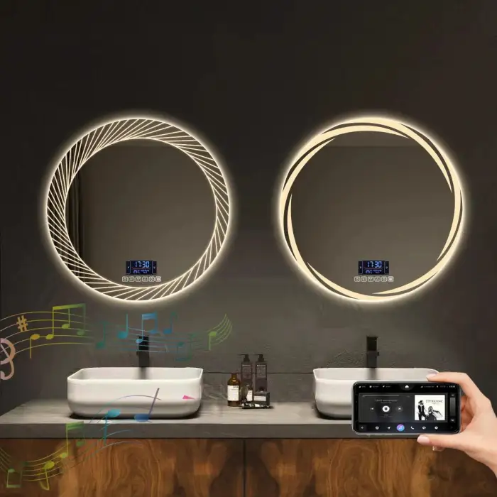 Colorful Touch LED Round Shape Glass Luxury Bathroom Intelligent Mirror Wall Hung Bath Vanity Make Up Smart Mirror