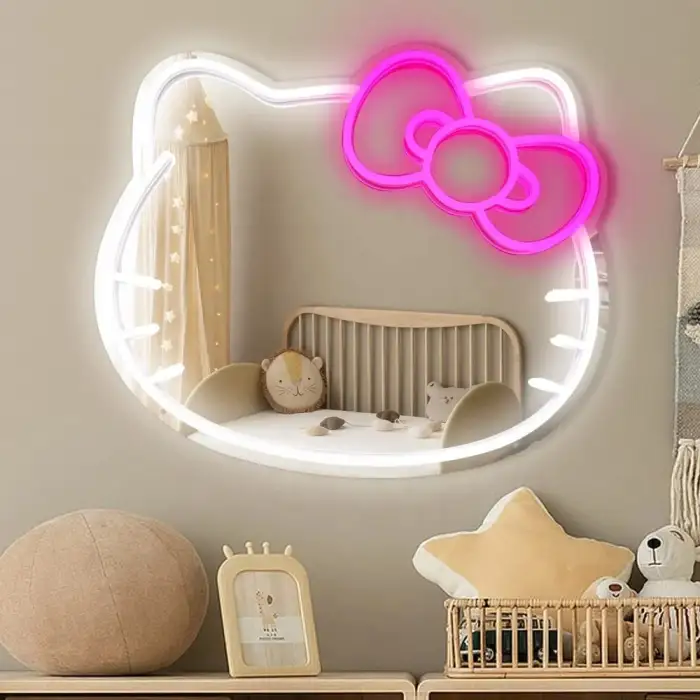 Modern Large Bathroom Vanity Makeup Smart LED Mirror Hello Kitty Decor System