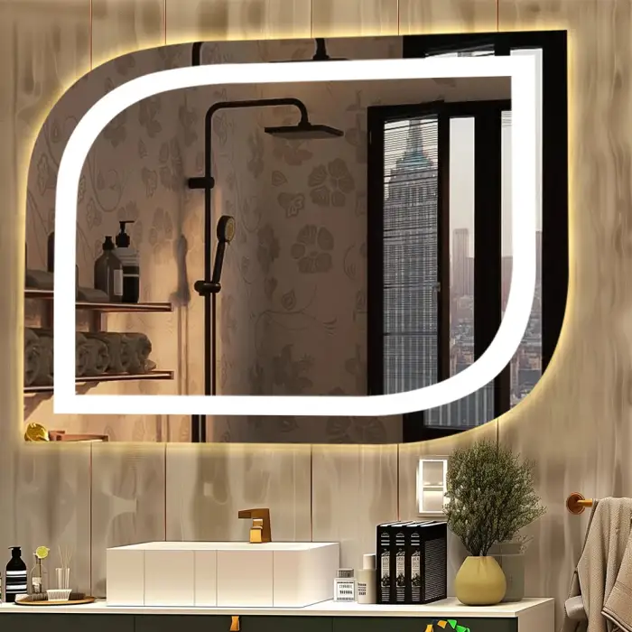 2024 New Leaf-shaped Design Antiwater Makeup Vanity Miroir Backlit LED Smart Bathroom Wall Mirror Salon Mirror