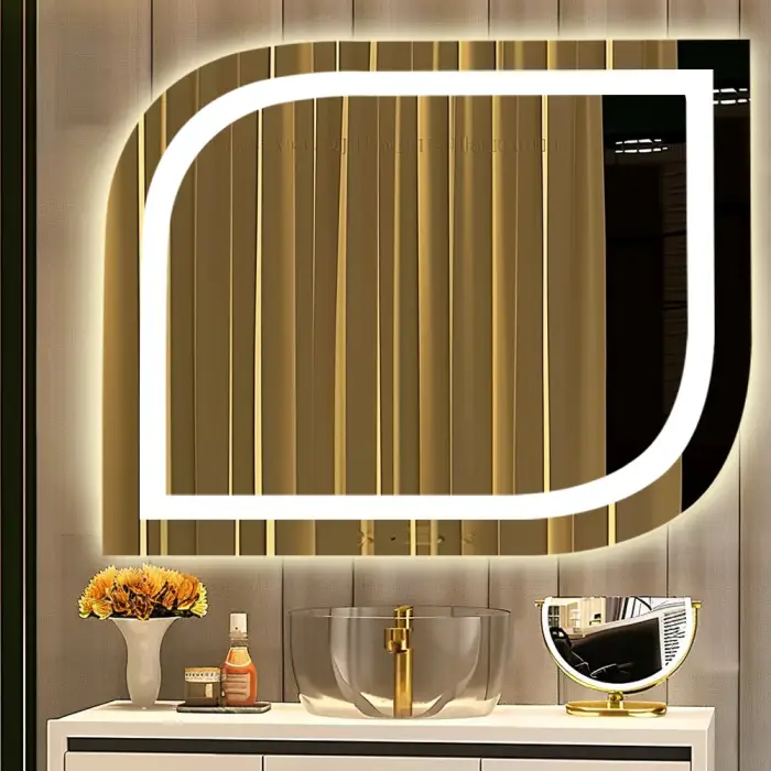 2024 New Leaf-shaped Design Antiwater Makeup Vanity Miroir Backlit LED Smart Bathroom Wall Mirror Salon Mirror