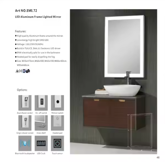 LED Bathroom Mirror Rectangle High Definition Anti-Fog Wall-Mounted Backlit Smart Mirror