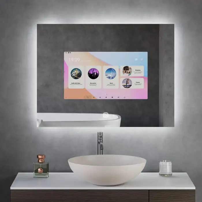 Waterproof Touch Screen Led Android Smart TV Bathroom Magic Mirror Built In Speakers