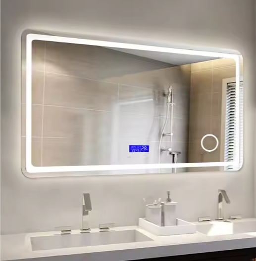 Modern Rectangle LED Bathroom Wall Smart Illuminated Backlit LED Bathroom Mirror with Time Display