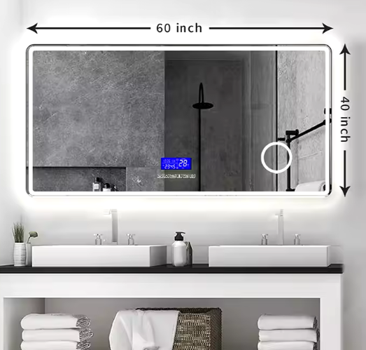 Modern Rectangle LED Bathroom Wall Smart Illuminated Backlit LED Bathroom Mirror with Time Display