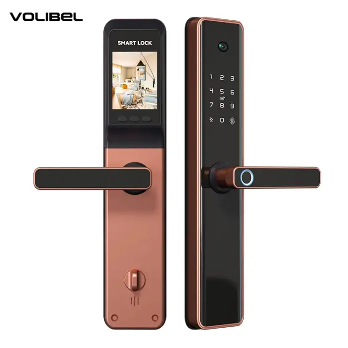 Volibel OEM Home Security Smart Digital Biometric Fingerprint Lock Rfid Card Wifi App Ttlock Tuya Smart Door Lock With Camera