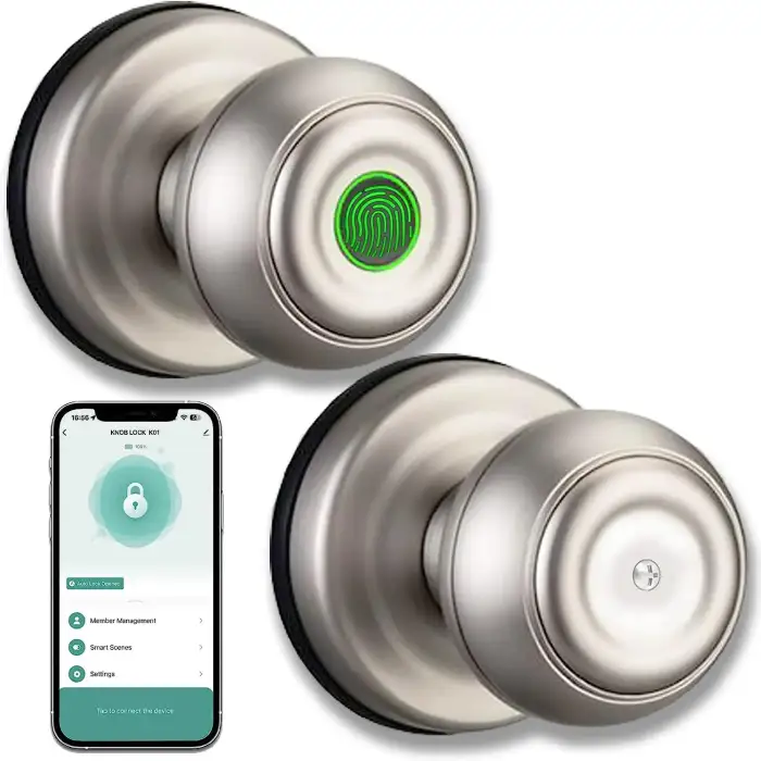 Smart Door Knob Fingerprint Door Lock Biometric Door Lock With App Control Great For Bedrooms