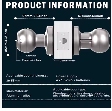 Smart Door Knob Fingerprint Door Lock Biometric Door Lock With App Control Great For Bedrooms