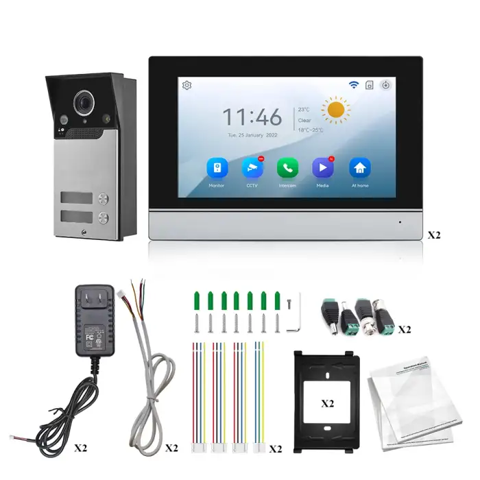 2 Button Video Intercom System Apartment WiFi Video Doorbell with 7 Inch Monitors Wire Video Door Phone