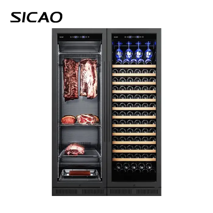 SICAO Beef Meat Ham Dry Dri Ager Aging Cabinet and Beverage Wine cooler Fridge Cabinet Refrigerator Cellar combination For home