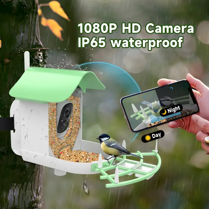 Waterproof 1080P APP Real Time Night Vision Smart Bird Feeder with Camera Solar Powered