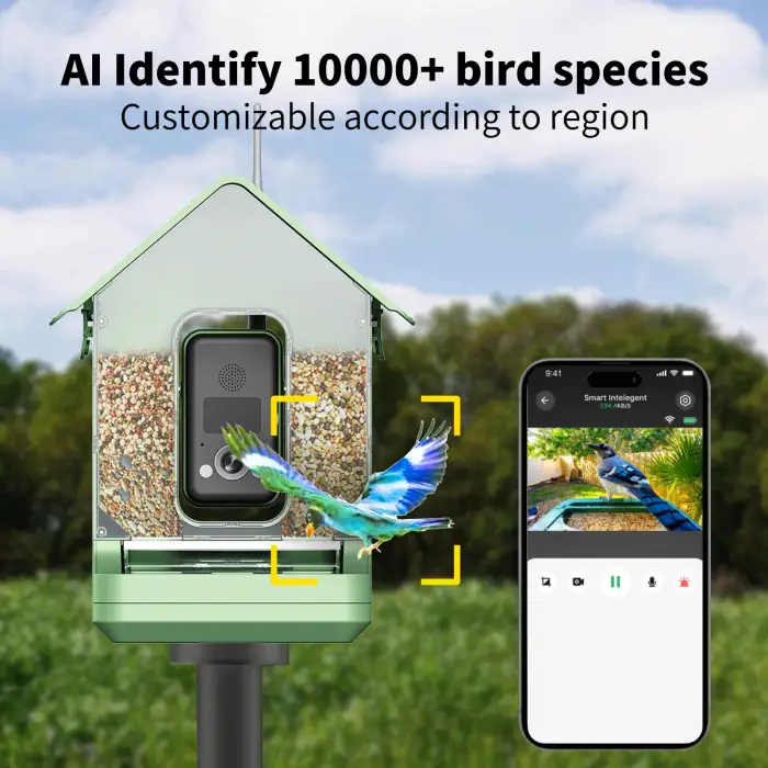 8MP High-End Sensor Real 4K Outdoor IP66 Waterproof Smart Bird Feeder Camera with 10,000+ Species AI Bird Identification