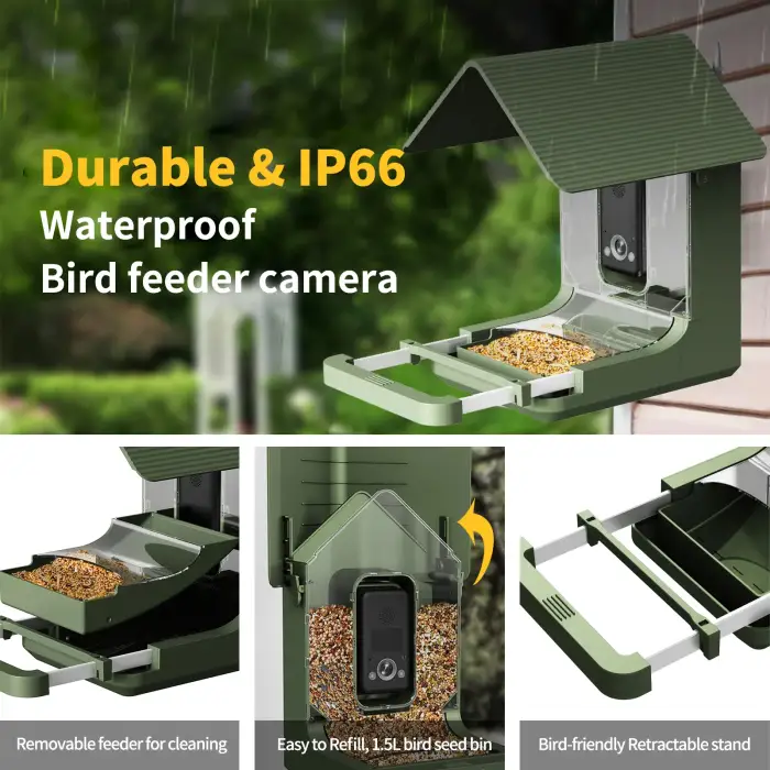 8MP High-End Sensor Real 4K Outdoor IP66 Waterproof Smart Bird Feeder Camera with 10,000+ Species AI Bird Identification