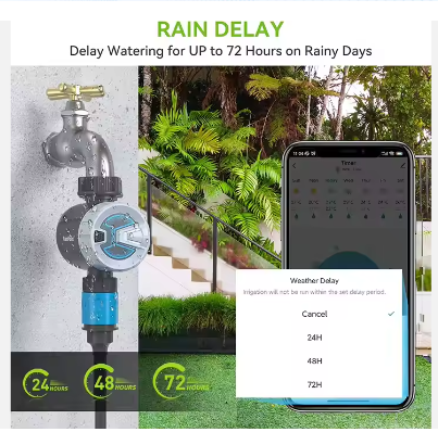 Rainpoint Wi-Fi Smart Irrigation Timer Garden Watering Sprinkler Timer Water Spray Controller