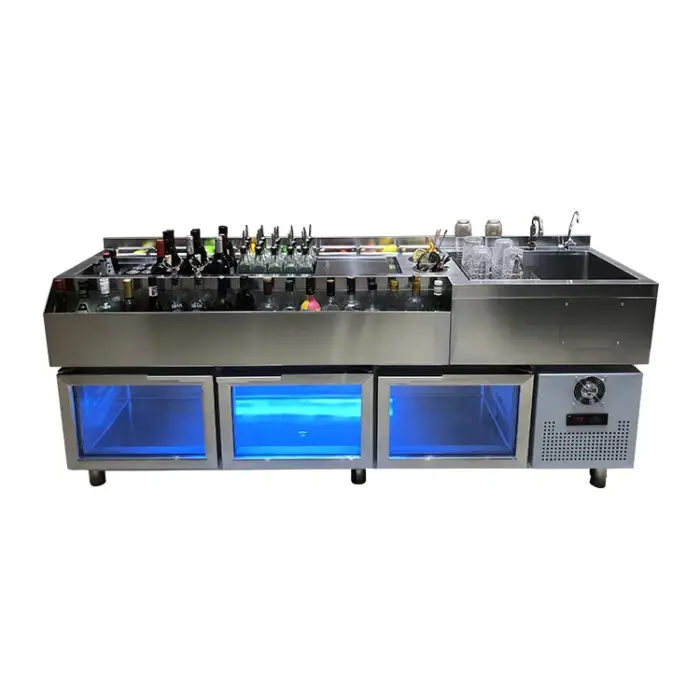 304 Stainless Steel Commercial Cocktail Bar Counter - Size 210cm*60cm*85cm