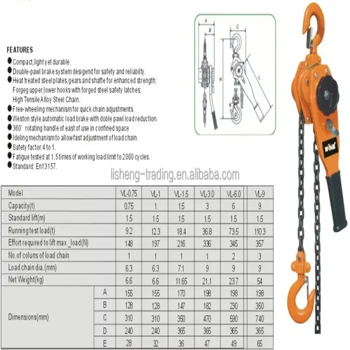 Pulley Hoist Lift Manual Stainless Steel Vital 1 ton 3 ton 5 ton Prices Lever Chain Block 2T