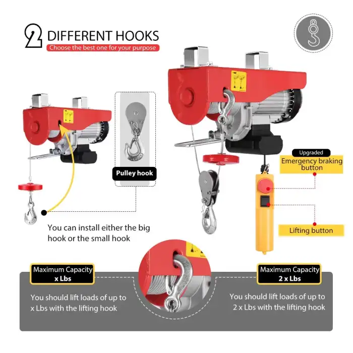 Mini Electric Wire Rope Hoist and Mini Electric Chain Hoist Lift King Hoists 100kg 200kg 500kg 800kg1000kg 1200kg