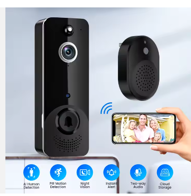 Wireless Chime WiFi Video Doorbell Intercom HD Video Motion App Alerts Wire-Free Smart Ring Doorbell Camera