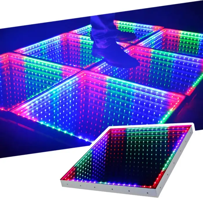 AOPU Wedding Portable 3D Interactive Dance Floor Light Infinity Mirror Wireless LED Dance Floor Car Show Dance Floor