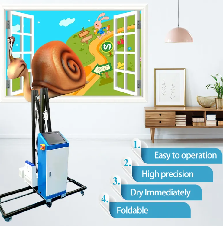 3D 5D 6D Effect Vertical Wall Art inkjet Printer Direct To Wall Painting Printing Machine Portable Automatic move by wheel