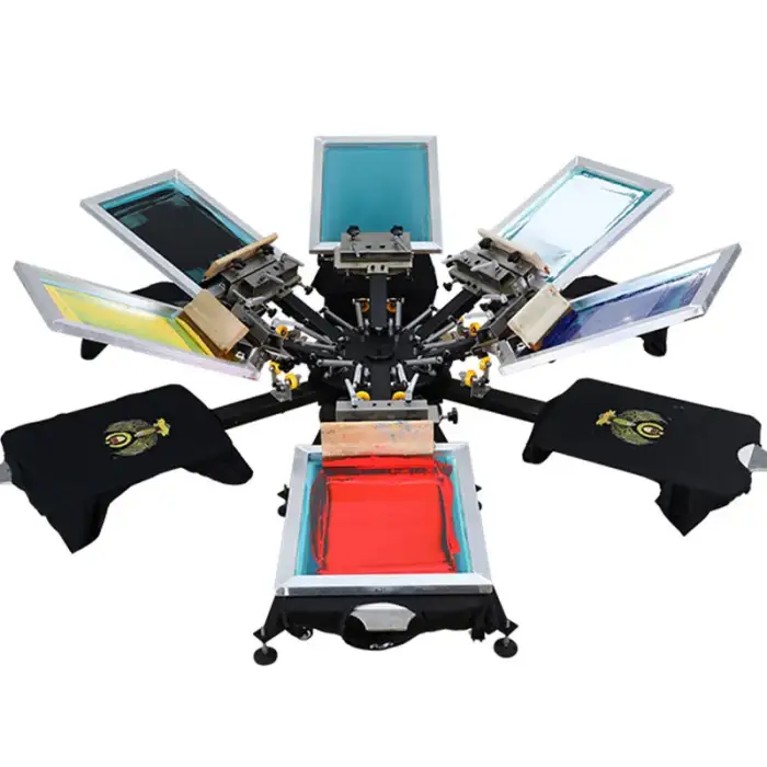 6 Color 6 Station Screen Printer with Micro-Registration with Aluminum Station