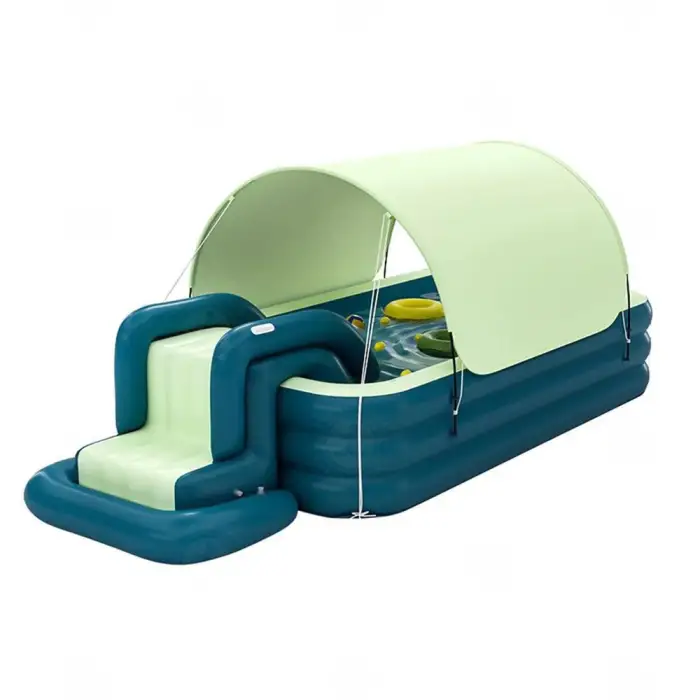 Outdoor Portable Large 3 Rings Inflatable Swimming Pool With Slide With Shade For Kids And Adults