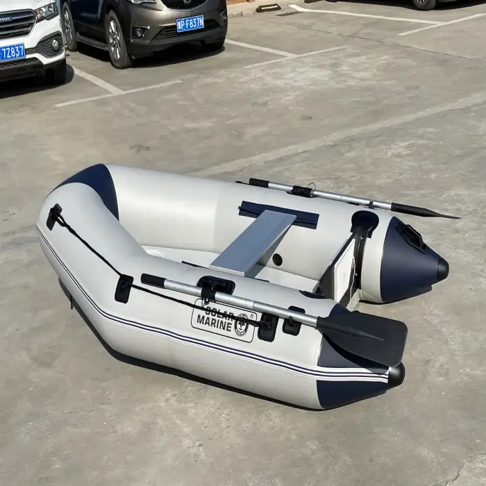 Solar Marine 3 Person PVC High Speed Assault Boat 2.3 M Luxury Inflatable Kayak with Air Mat Floor for Water Play Entertainment