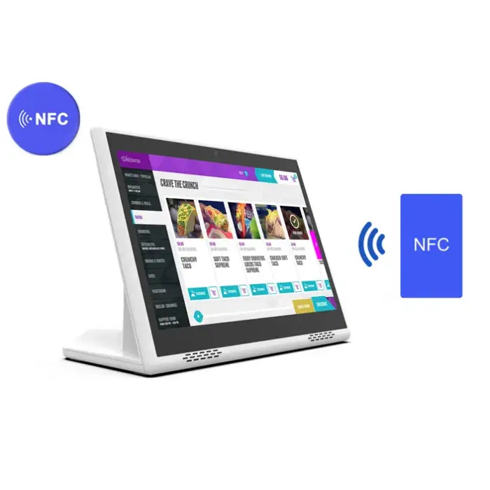 Customized L Shape Desktop Android NFC Tablet with Front NFC Reader Menu Screen Kiosk for Restaurant POS