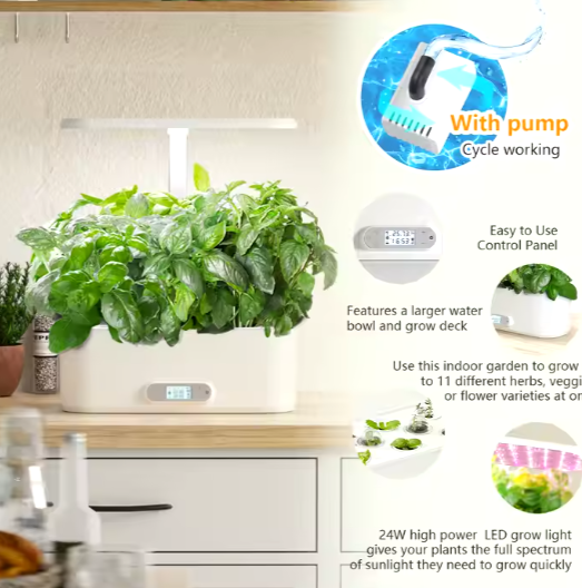 J&C Indoor Hydroponics Herb Growing Kit Smart Countertop Garden Planter