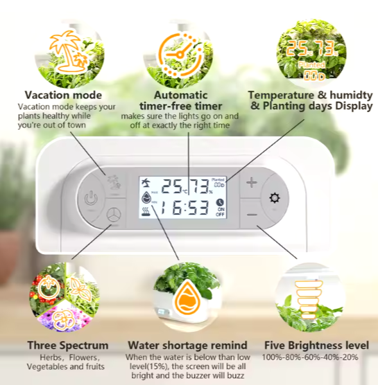 J&C Indoor Hydroponics Herb Growing Kit Smart Countertop Garden Planter