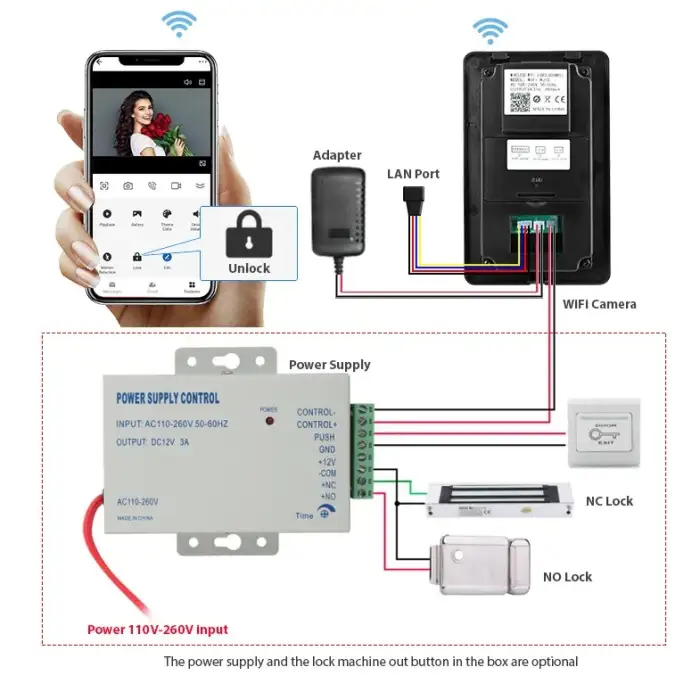 Wireless Doorbell Camera AI Human Detection 2.4G WiFi Cloud Storage Rechargeable Battery Home Security System