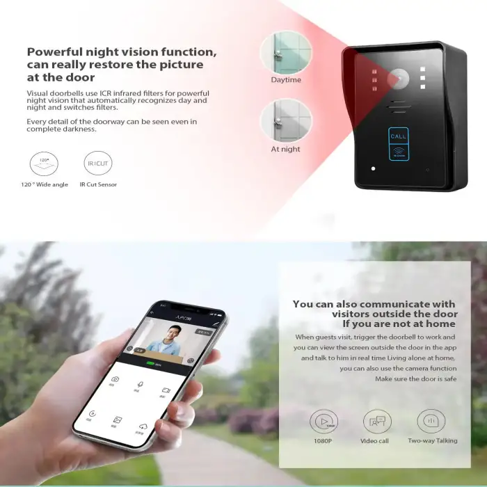 Wireless Doorbell Camera AI Human Detection 2.4G WiFi Cloud Storage Rechargeable Battery Home Security System