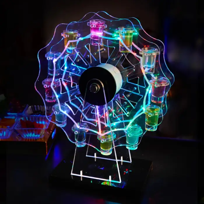 Nightclub Light Emitting Diode Neon Ferris Wheel Shot Glass Display Stand Acrylic Cup Holder Colorful Lights Rotating Stand