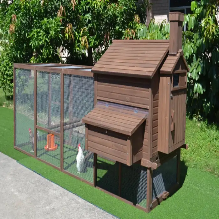 Wooden Backyard Egg Laying Chicken Coop With Covered Run And Nesting Box