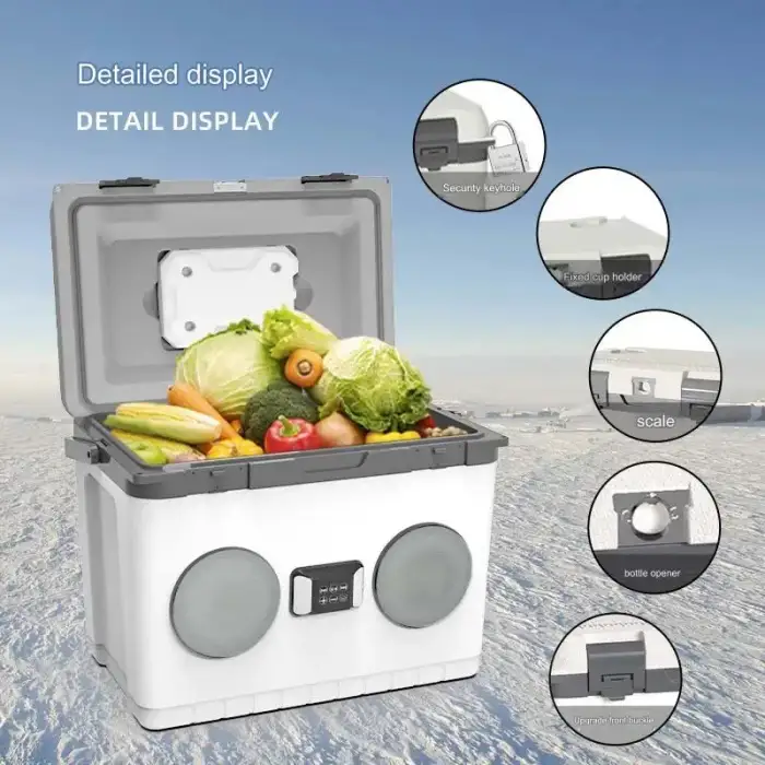 Outdoor Portable Audio Incubator Box Car 28L Breast Milk Fruit Food Refrigerated Bluetooth Speaker Freezer Ice Cooler Box