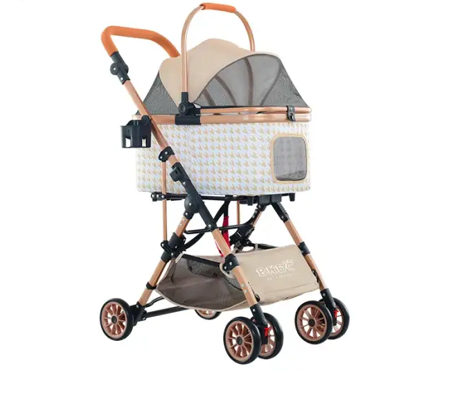 Luxury Pet Stroller with Shade Canopy and Storage Basket