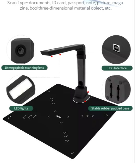 High Speed Foldable 13 Mega Pixel Book Scanner A3 A4 Document Scanner With OCR