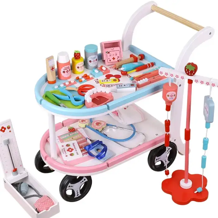 Wooden Doctor Cart Toys Montessori Wood Doctor Toys for Children Kids Toddler Boys & Girls CE