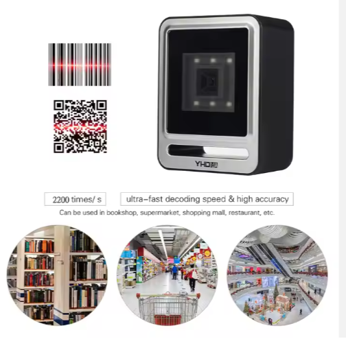 2D Desktop Barcode Scanner 1D QR 2D Stationary Table Top Omni Handsfree For Supermarket Retail Shop