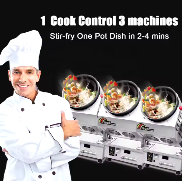 Stir Fry Machine Automatic Stir Fryer Coffee Bean Frying Auto Wok Cook Machine Robot Rotate Fried Rice Cooker