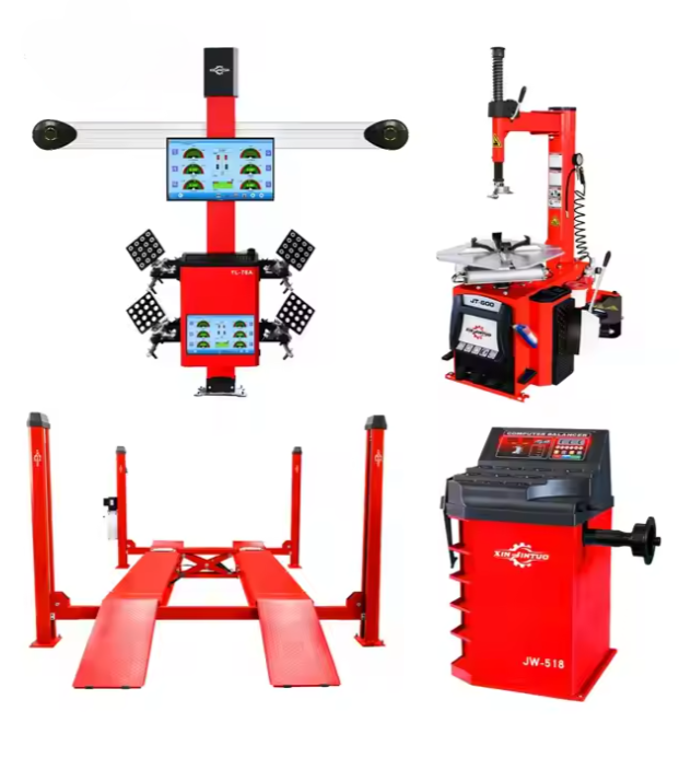 3D Wheel Alignment Machine 4 Post Lift Tire Changer Wheel Balancing Combo Full Set